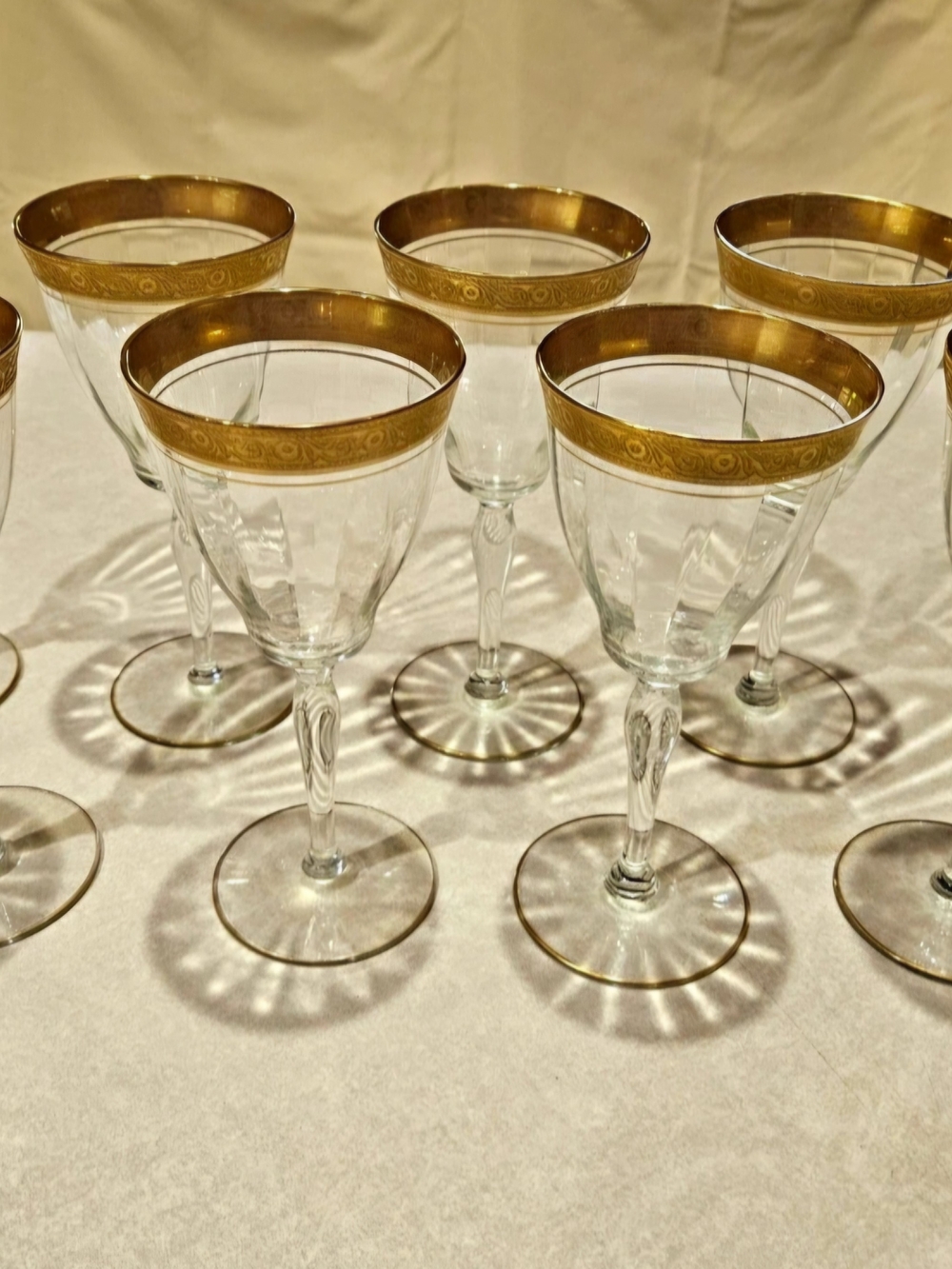 Set of 8 Vtg Tiffin Franciscan Minton Gold Encrusted Crystal 7.5" Water Goblets